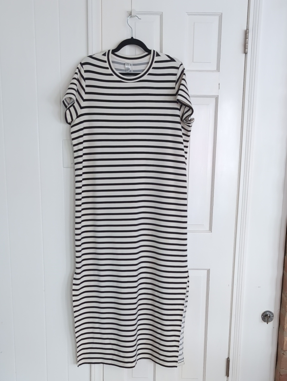 SPANX Air Essentials Black and White Striped Crewneck Maxi Dress